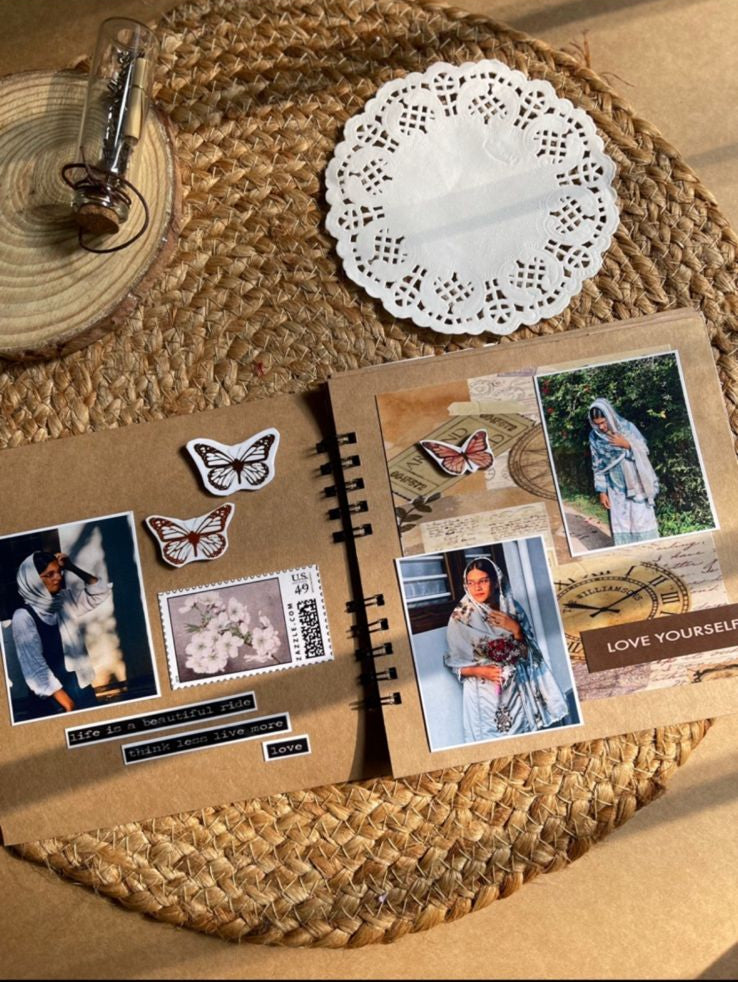 Handcrafted aesthetic scrapbook with decorative pages and personalized photo keepsake gift