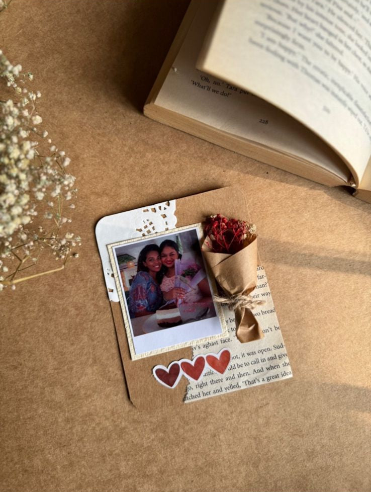 Handcrafted cute greeting card with floral design and decorative elements, personalized keepsake gift