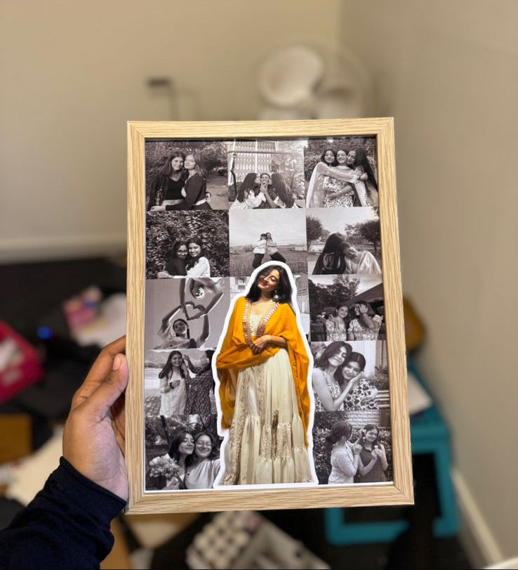 Handcrafted doodle-style photo frame with colorful artwork and illustrations, decorative artistic gift