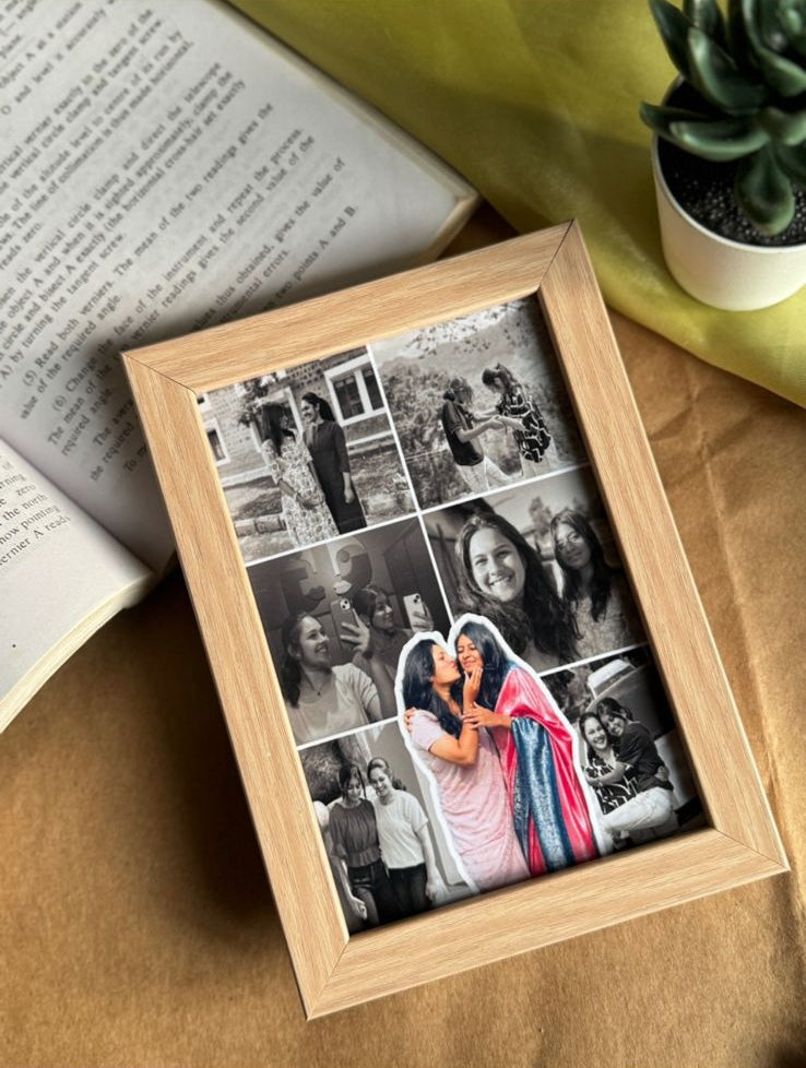 Handcrafted doodle-style photo frame with artwork and photo, affordable decorative gift under 300 rupees