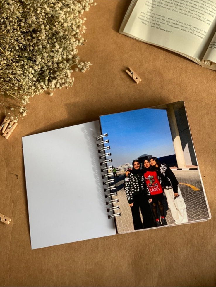 Handcrafted long photo book with customizable photos, spiral binding, personalized keepsake gift