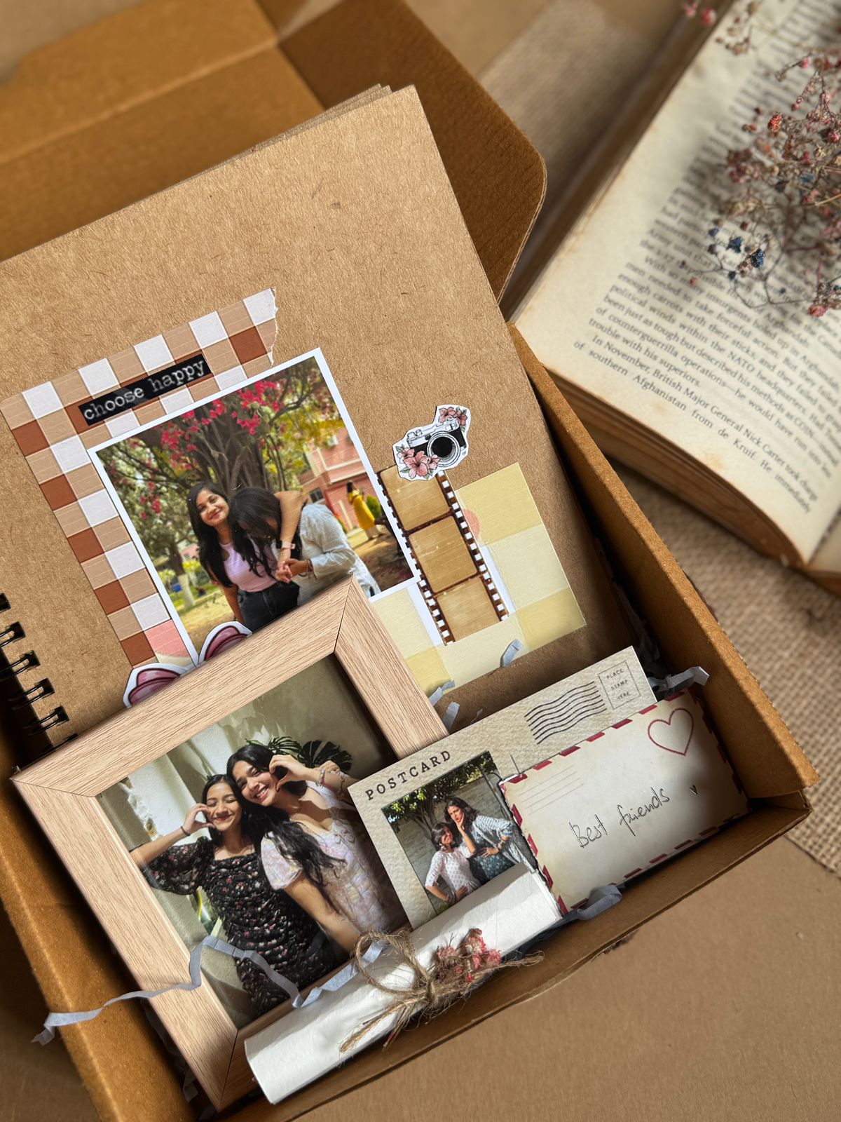 Handcrafted Scrapbook Book Combo with photobook, postcard, frame, letter and mini card