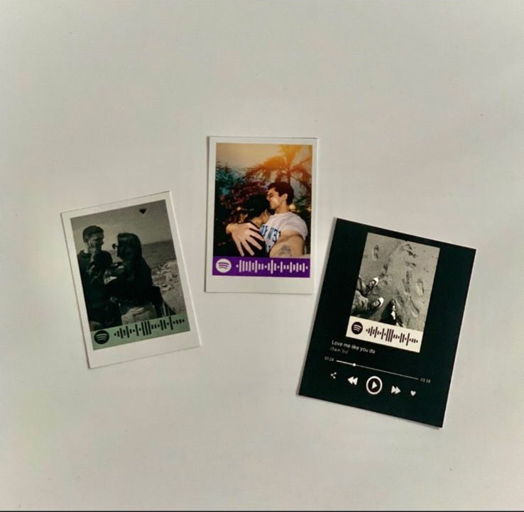 Handcrafted Spotify-inspired polaroid prints with personalized artwork and photos